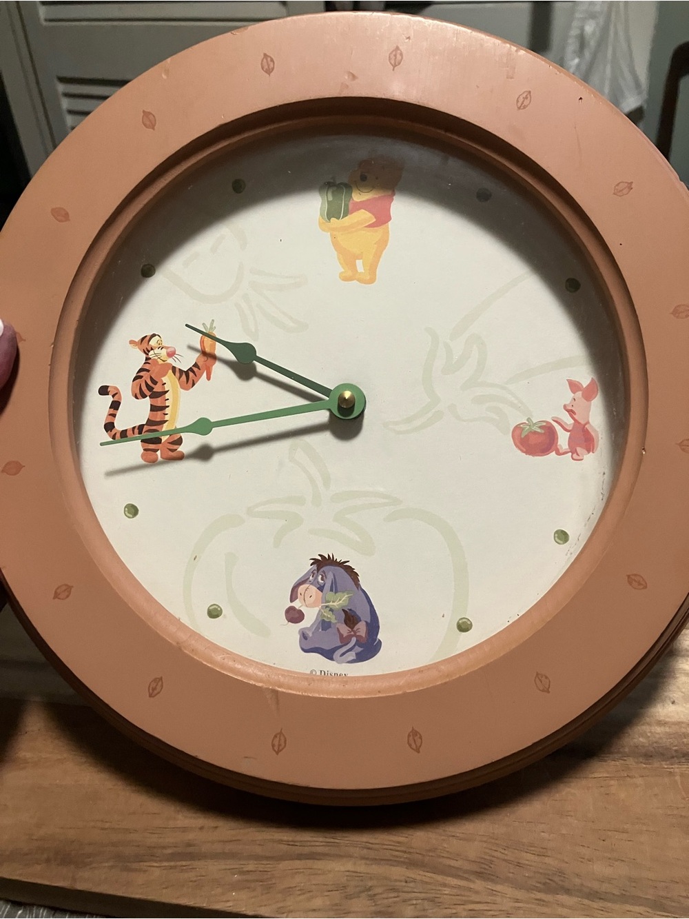 Disney Peach and Green Winnie the Pooh Character Wall Clock